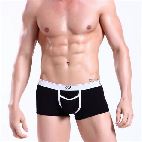 Free Shipping Wj Men S Boxer Underwear Sexy Low Waist Pouch Boxer Printed 100 Cotton Boxers S M