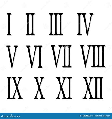 One To Twelve Black Roman Numerals Set Isolated On White Stock Vector