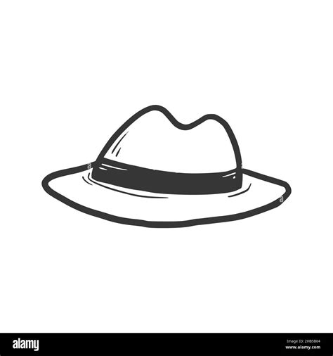 Hat Fedora Isolated Icon Hand Drawn Doodle Sketch Style Drawing Line