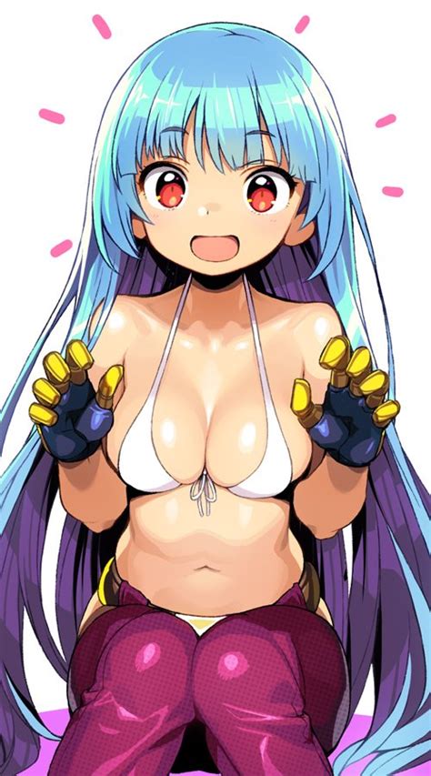 onono imoko kula diamond the king of fighters 1girl belt bikini blue hair breasts gloves