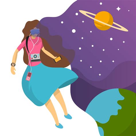 Flat Woman fall in Love with technology and her imagination background vector illustration ...