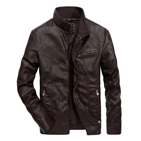 Buy Leather Jacket Men Slim Autumn Stand Collar Men