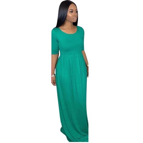 Buy Summer Women O Neck Short Sleeve High Waist Floor Length Maxi Dress