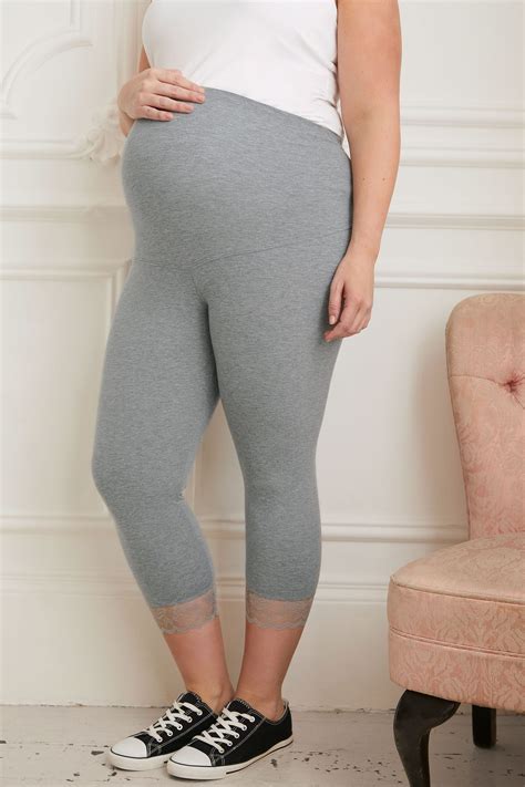 Bump It Up Maternity Grey Cotton Elastane Cropped Leggings With Comfort
