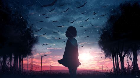 Sunrise Anime Girl Silhouette Scenery Wallpaper 4k Ultra Hd Id3721