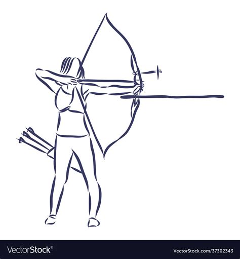 Doodle Hand Drawn Sketch Female Sport Archery Vector Image