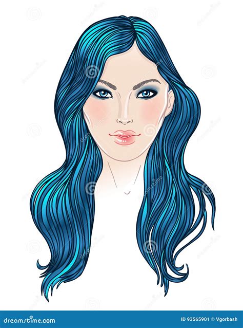 Young Caucasian Woman With Long Hair Fashion Vector Illustration Stock