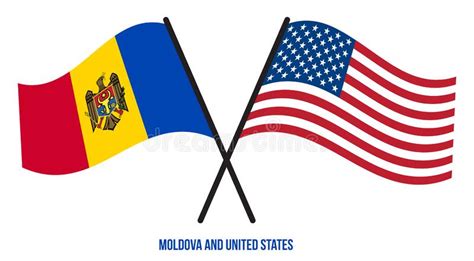 Moldova And United States Flags Crossed And Waving Flat Style Official