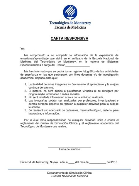 Carta Responsiva Escuela Nacional De Medicina