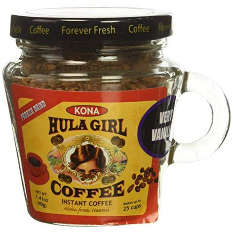 Hula Girl Kona Blend Freeze Dried Instant Coffee Very Vanilla Small Jar