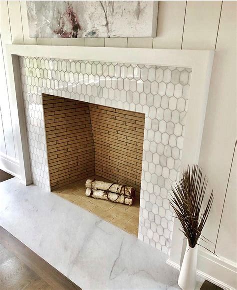 Elongated Hexagon Mosaic Fireplace Makeover Brick Fireplace Makeover