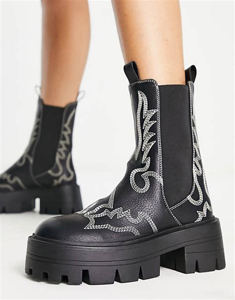 asos design auction western detail chelsea boots in black asos