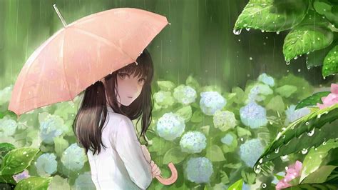 Desktop Wallpaper Cute Anime Girl Rain Umbrella Hd Image Picture