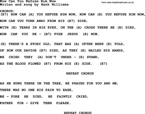 Hank Williams Song How Can You Refuse Him Now Lyrics And Chords