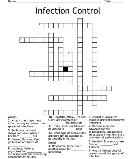 Infection Control Crossword Wordmint