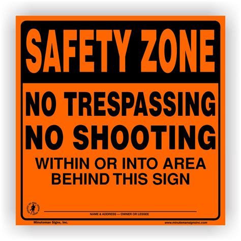 Safety Zone No Trespassing No Shooting Orange Aluminum Sign No