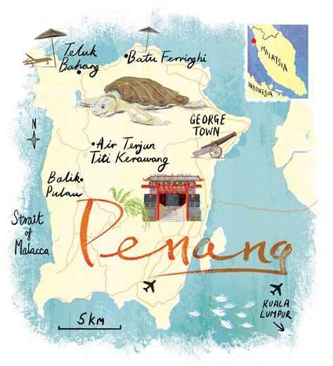 Penang Map By Scott Jessop Malaysia Travel Illustrated Map Map