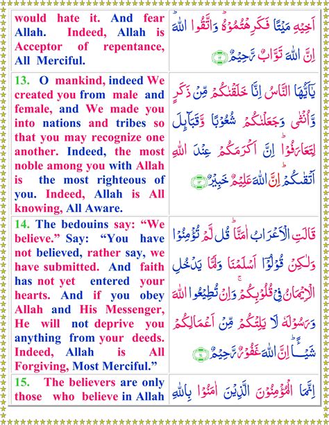 Read Surah Al Hujrat With English Translation Quran O Sunnat