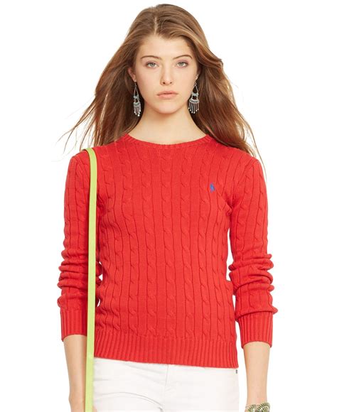 Lyst Polo Ralph Lauren Crew Neck Cable Knit Sweater In Red