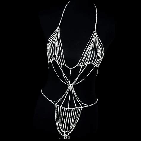 Shiny Pearl Rhinestone Bikini Jewelry Jumpsuit Ladies Crystal Body