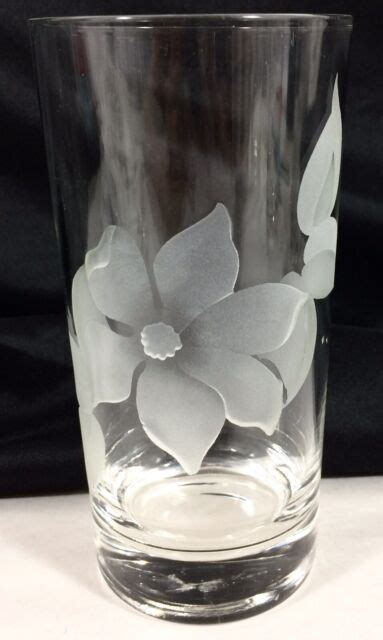 4 Vtg Federal Cut Glass Etched Flower Tumblers 12 Oz 5 5 8 Glasses Feg54 Floral Ebay