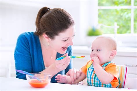 Once your baby has doubled his birth weight and weighs 13 pounds or more, he's likely ready to start eating pureed baby food. 5 Healthy Food Lessons YOU Can Learn From Feeding Baby ...