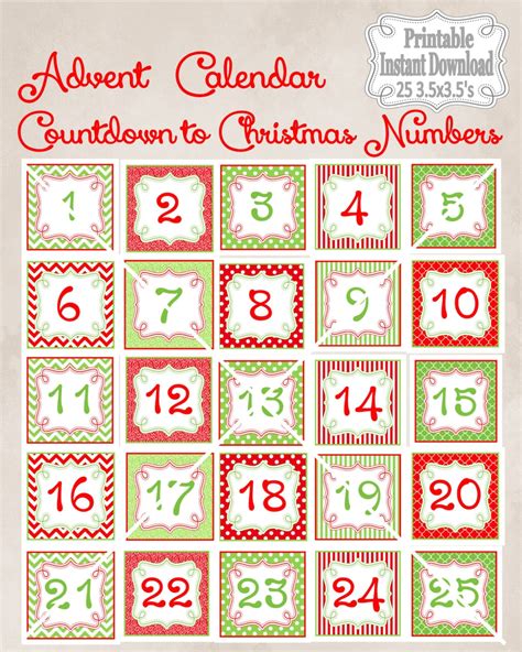 10 Best Printable Christmas Advent Numbers Printable Advent Calendar
