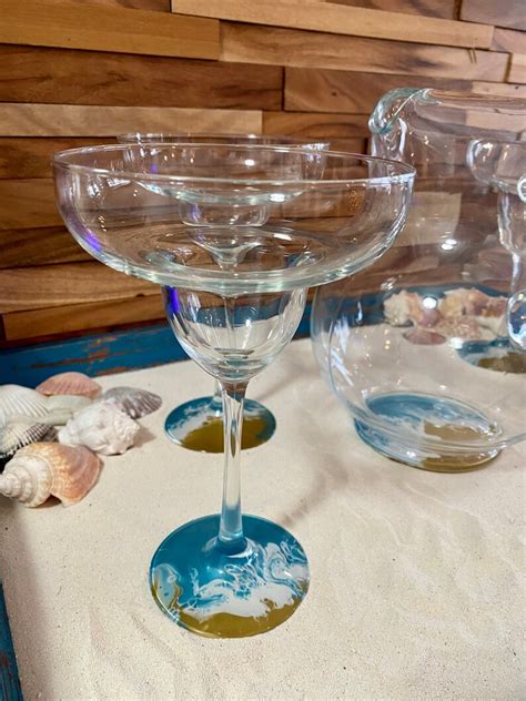 margarita pitcher and glass set margarita glasses ocean etsy
