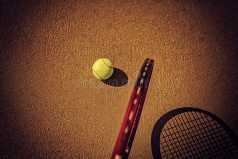 Tennis Ball And Racket On Hard Court Stock Image Image Of Field Playing 54142205