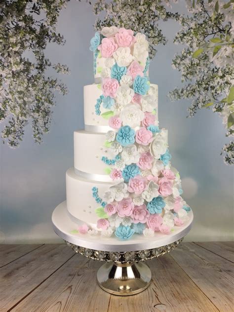 Pastel Blue And Pink Blossoms Wedding Cake Mels Amazing Cakes