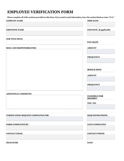 Free Employment Verification Forms And Templates