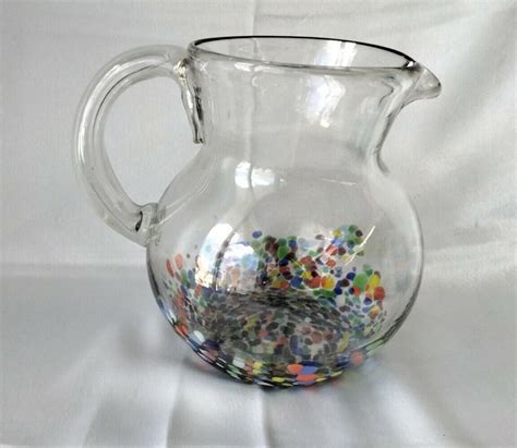 Large Vintage Hand Blown Mexican Confetti Glass Pitcher Art Glass Ebay