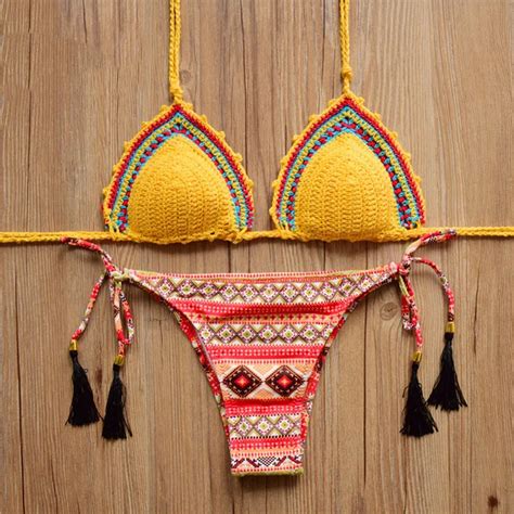 Summer Sexy Halter Handmade Crochet Bikini Women Swimwear Knitting