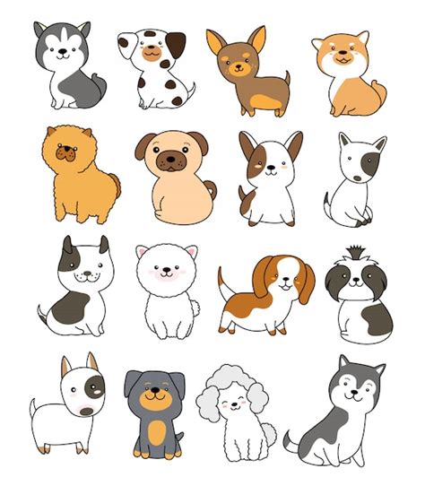 Premium Vector Cute Dog Collection Hand Drawn Style
