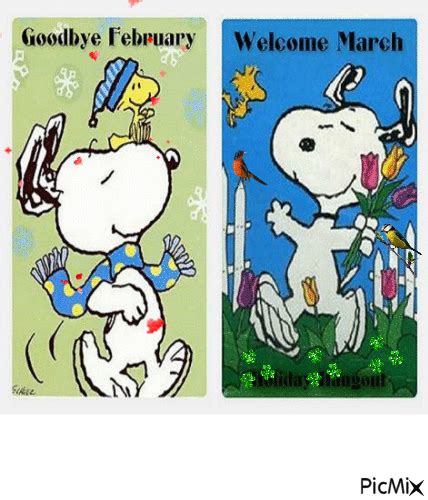 Snoopy Animated Goodbye February Welcome March  Charlie Brown Quotes
