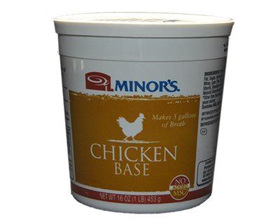 If you haven't used it by now and don't know exactly what it is, i am to explain it in the simplest way possible, the chicken base is a paste that can create a base for gravy, soup, and stock. Minors Chicken Base 16oz (1 lb) 453g $14.67USD - Spice Place
