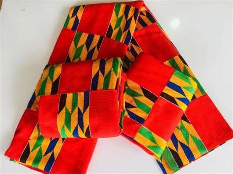 Ghana Kente Clothkente Ribbonkentetraditional Kente Cloth Fabricred