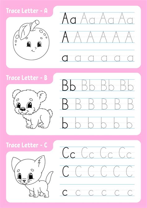 Writing Letters A B C Tracing Page Worksheet For Kids Practice