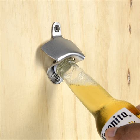 Barware Gear Brushed Stainless Steel Wall Mounted Bottle Opener With Free Ss Mounting Screws