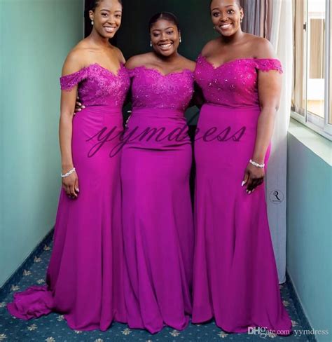 Africa Mermaid Bridesmaid Dress 2019 Off Shoulder Cap Sleeves Lace Applique Be Mermaid