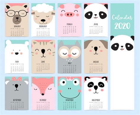 Premium Vector Animal Calendar 2020 With Woodland For Children