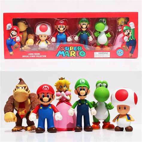 6pcslot Super Mario Bros Princess Peach Toad Mario Luigi Yoshi Donkey