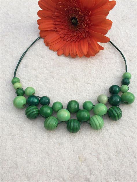 Wooden Bead Necklace Statement Necklace Bib Necklace Green Bead