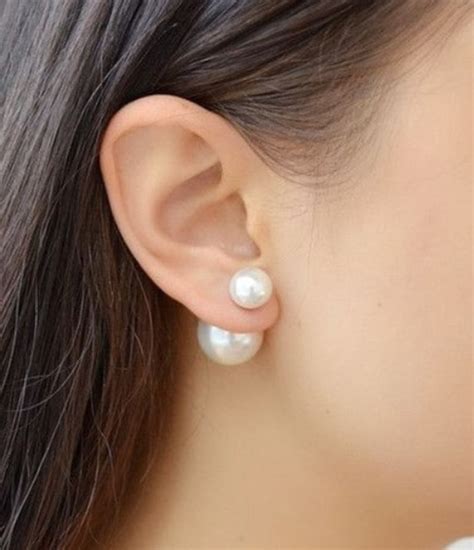 Double Pearl Earring Bridal Pearl Earings Wedding Pearl Etsy