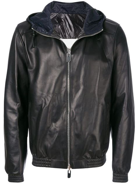 Bally Hooded Reversible Bomber Jacket Leather Jacket Style Mens