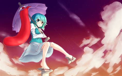 Anime Character Holding Umbrella Near Clouds Hd Wallpaper
