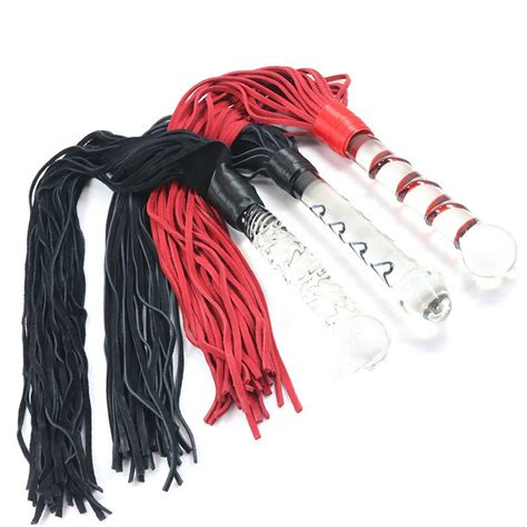Genuine Leather Sex Whip Glass Anal Plug Flogger Spanking Paddle Glass