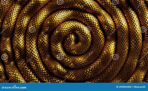 3d Render Abstract Spiral Background With Snake Golden Scales Texture