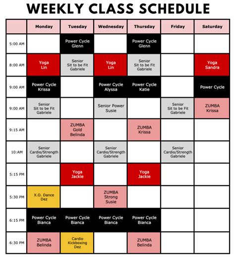 Class Schedule - PowerHouse Fitness