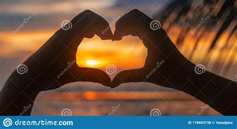 Girl Makes Heart Hands At Sunset Sri Lanka Stock Photo Image Of
